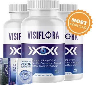 VisiFlora Advanced package with three supplement bottles
